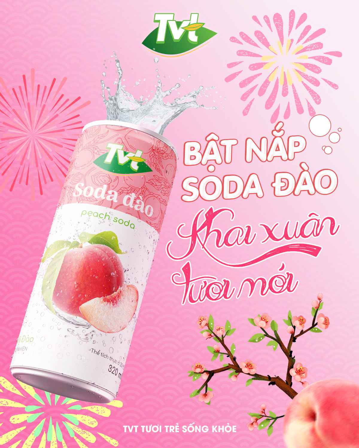 [Combo 12 lon 320ml] Soda Đào TVT - Nước cốt đào tự nhiên cùng soda nhẹ nhàng
