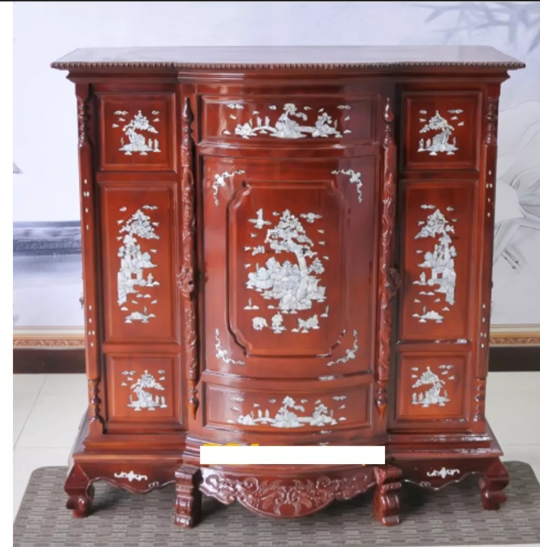 Tủ Thờ Gỗ Tràm Bụng Phệ,Tủ Thờ gia tiên gỗ tràm bông vàng ngang 1.27 cm