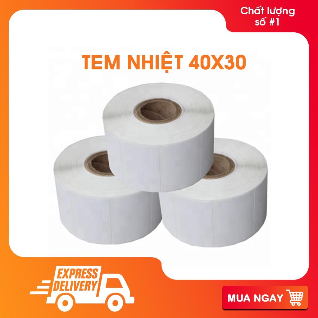 Giấy in tem decal nhiệt 40x30mm cuộn 25m dùng in tem Trà Chanh, Trà Sữa