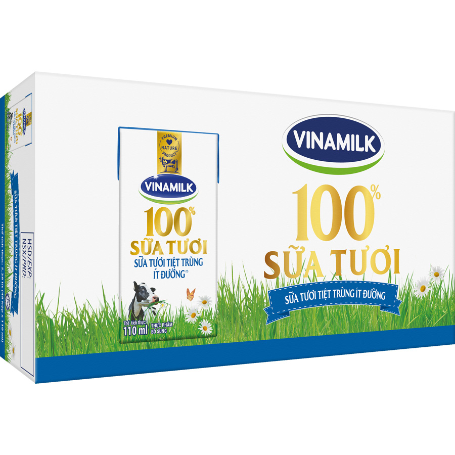 Thùng 48 Hộp Sữa Tươi Tiệt Trùng Vinamilk 100% Ít Đường