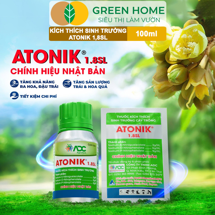 Phân Bón Lá Atonik 1.8SL GreenHome, Chai 100ml, Kích Rễ Mạnh, Bung Chồi Nhanh, Tăng Đậu Trái