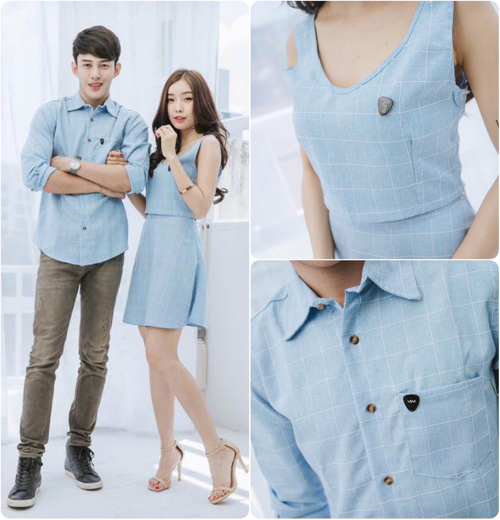 Set đồ đôi áo váy cặp CoupleTina cao cấp - Màu xanh Pastel - Sáng da- Thời thượng