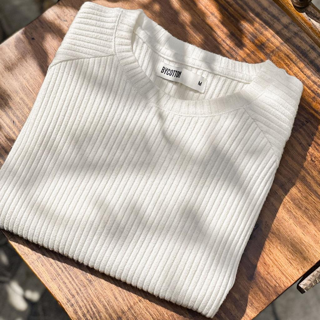 Áo Thun Ngắn Tay Cổ Tròn Nam BY COTTON White Ribbed Tee 0922