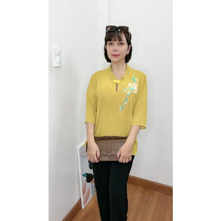 ️Có Big Size️Áo Kiểu Trung Niên Thêu Hoa Sang Trọng Đi Tiệc Cho Mẹ U50-80