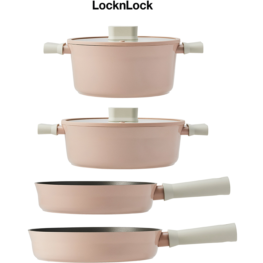Bộ Nồi Chảo Suit LocknLock 4 món - Màu hồng (CSU1242PIK - CSU1263PIK - CSU1243PIK - CSU1222PIK)