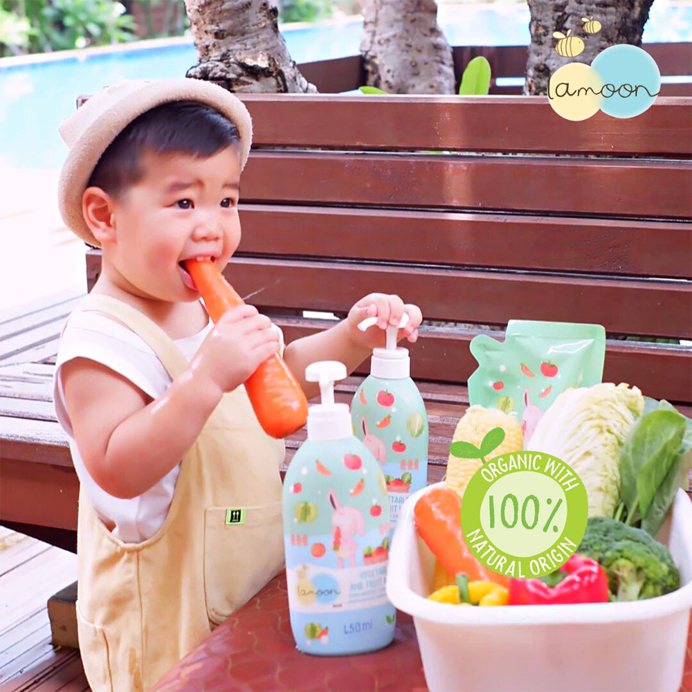COMBO 2 Túi Nước rửa rau củ quả Organic Lamoon 400ml TẶNG 1 Ty Ngậm Siêu Nhẹ Cho Bé
