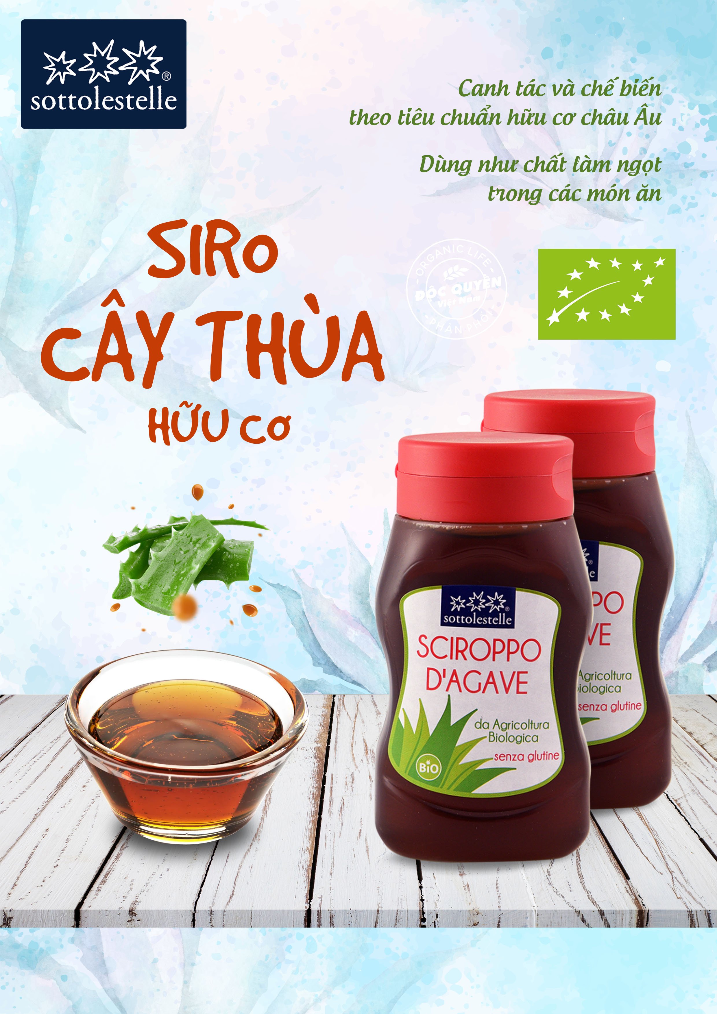 Mật cây thùa hữu cơ Sottolestelle 380g Organic Agave Syrup