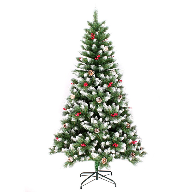 Cây thông C5 - 2.1m cao cấp sơn tuyết gắn trái đỏ trang trí noel, giáng sinh