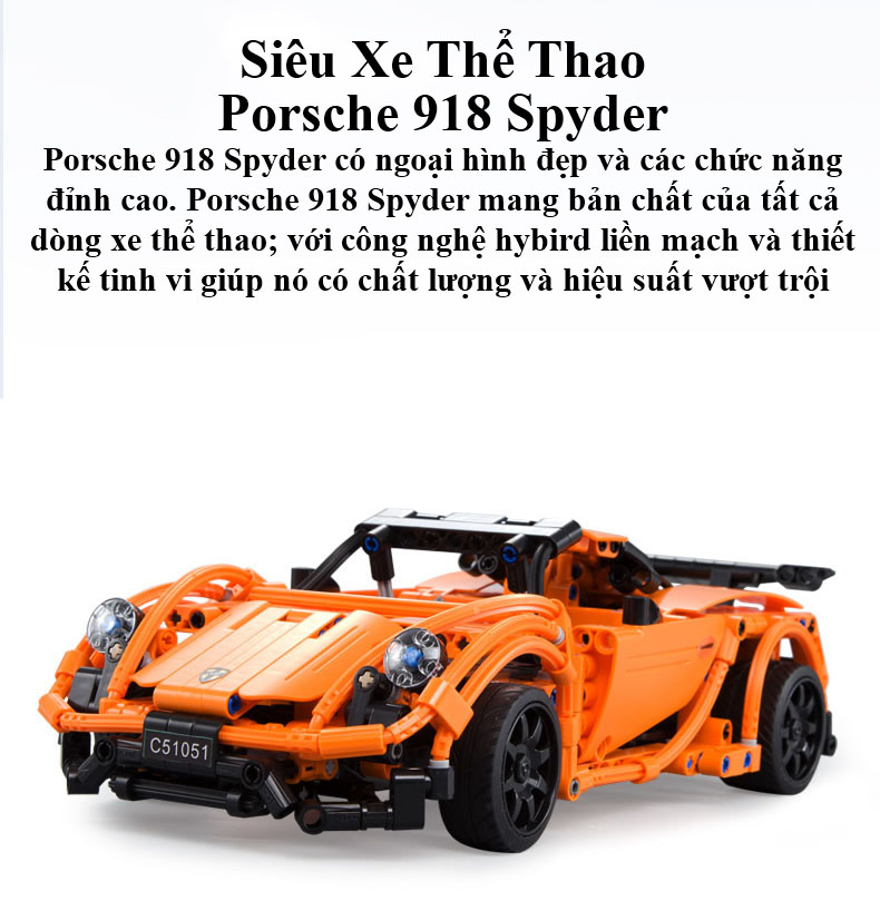Bộ Đồ Chơi Xếp Hình Điều Khiển Từ Xa BABYBOSS Siêu Xe Porsche 918 Spyder 421 Chi Tiết - Hàng Chính Hãng