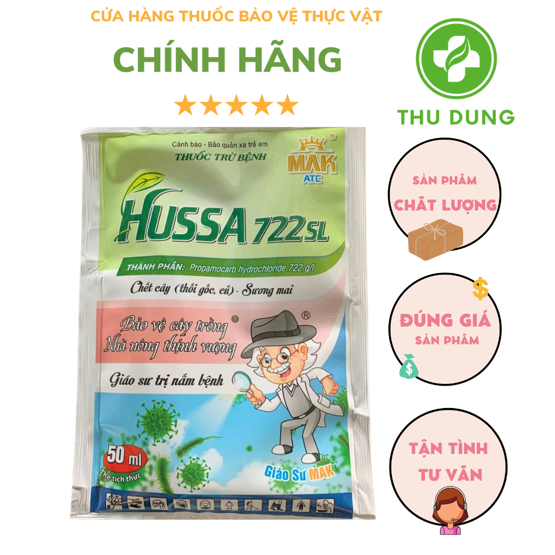 THUỐC TRỪ BỆNH HUSSA 722SL 50ML CHẾT CÂY THỐI GỐC, CỦ, SƯƠNG MAI