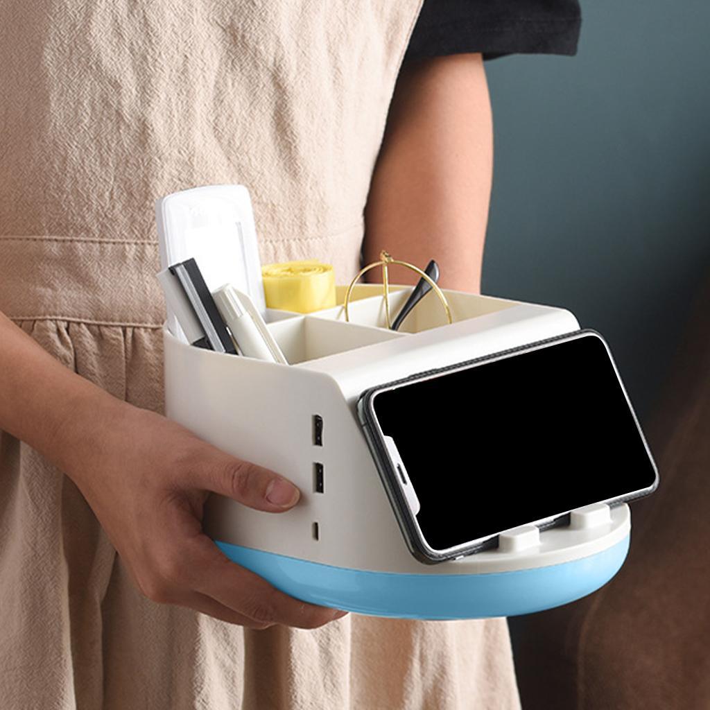Makeup Storage Holder Phone Charging Station Stationery Organizer Blue