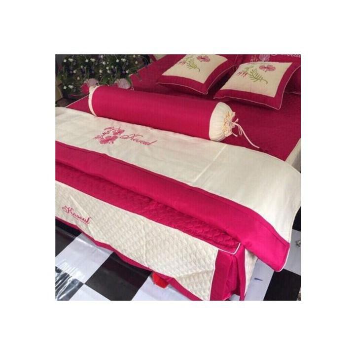 Set chăn ga gối satin 7 món thêu cực đẹp dùng phòng cưới,làm quà tặng biếu sang trọng