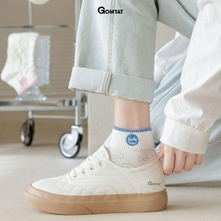 Set 5 đôi vớ nữ cổ ngắn xinh xắn họa tiết mặt cười, tất nữ cổ thấp chất liệu cotton mềm mỏng thoáng mát - CB092
