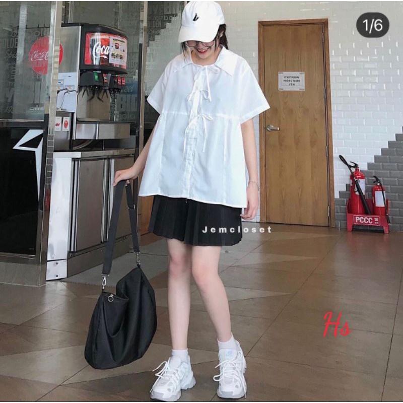 Áo Babydoll Nữ Cổ Bẻ Buộc Dây - Áo Sơ Mi Nữ Dáng Rộng Thời Trang và Đáng Yêu