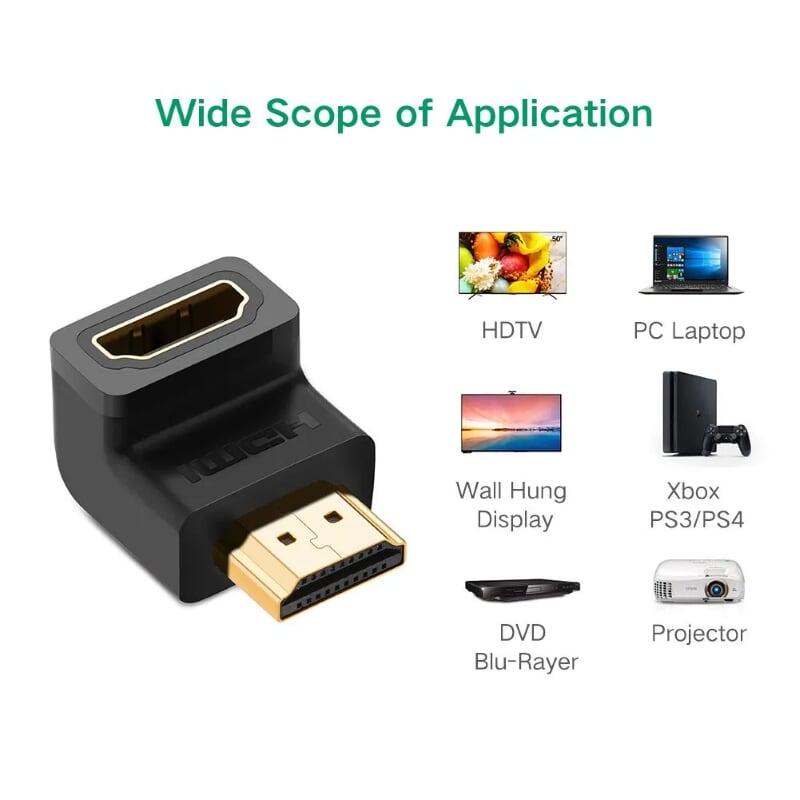 Ugreen UG20109HD112TK Màu Đen Đầu nối dài HDMI gập 90 độ - HÀNG CHÍNH HÃNG