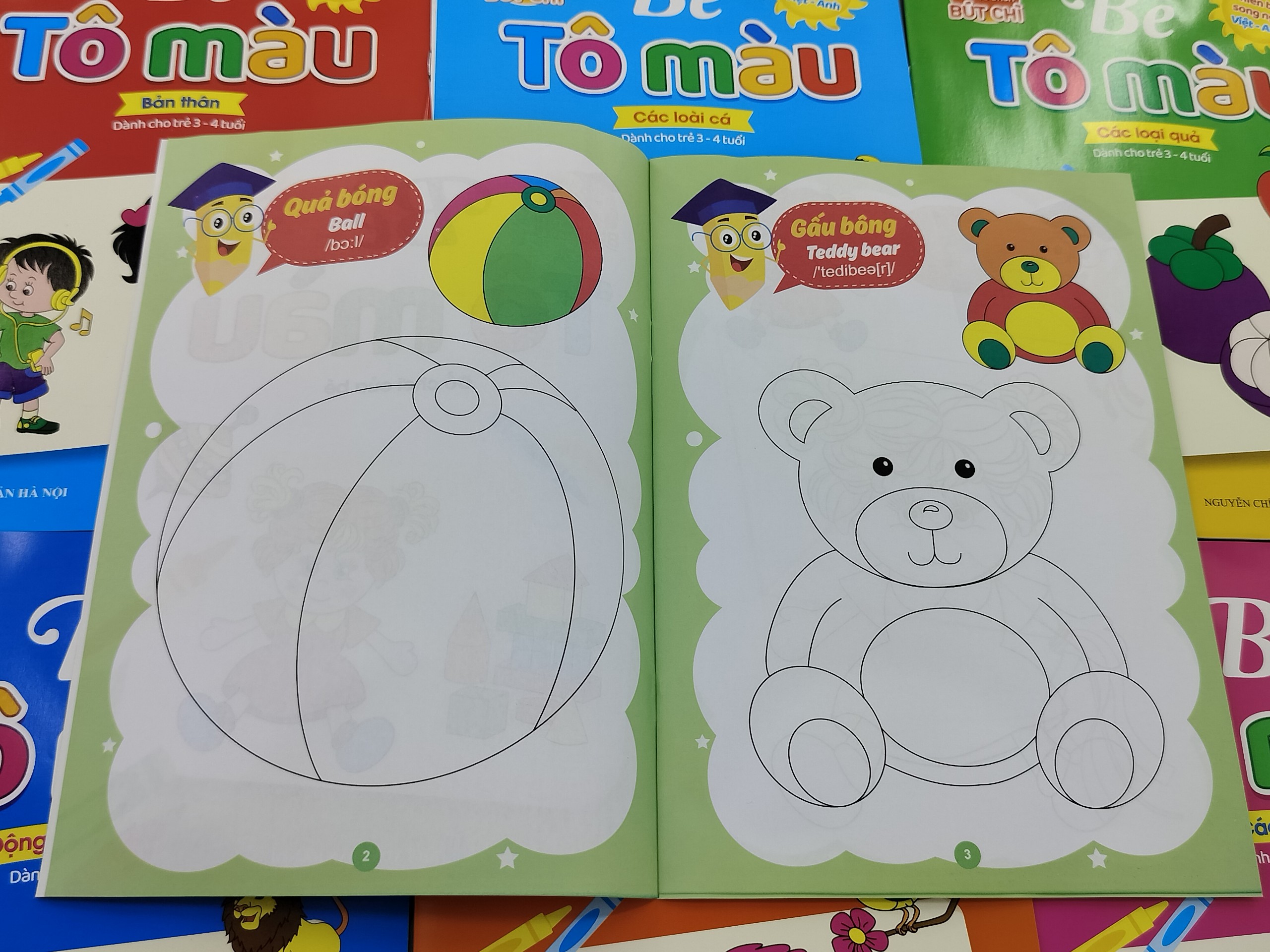 Sách - Combo 8 cuốn Bé tô màu nhiều chủ đề song ngữ Việt Anh cho trẻ từ 3-4 tuổi