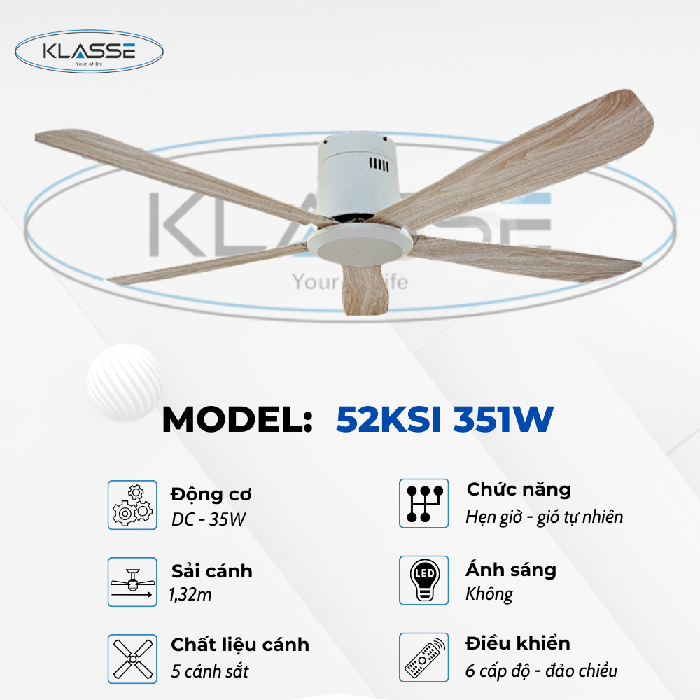 Quạt trần không đèn Klasse 52KSI 351W Hàng chính hãng