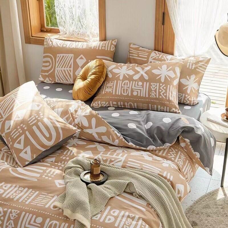 Set Cotton Hàn Quốc Living Hàng Nhập Khẩu Cao Cấp 4 Món Hoa Hồng Trắng