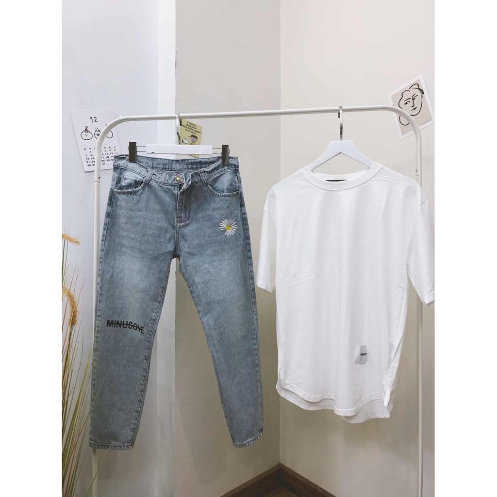 Được Kiểm Hàng Trước quần Baggy thêu chữ + hoa cúc HÀNG SIÊU CẤP