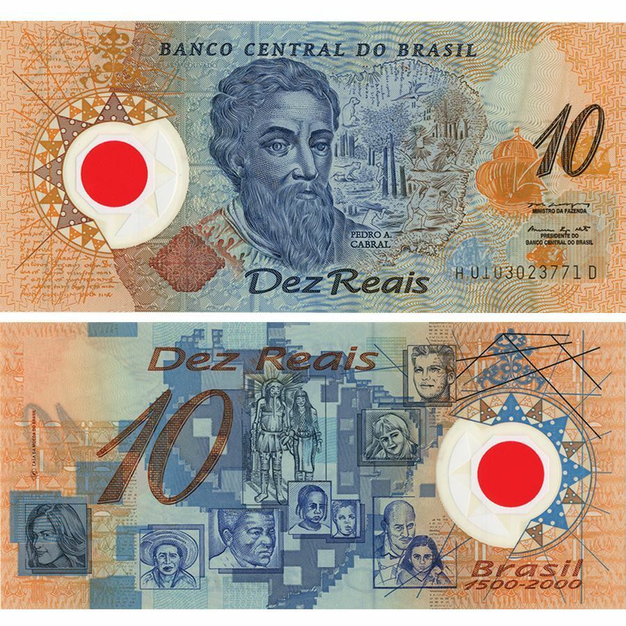 Tiền Brazil 10 Reals polymer kỷ niệm 500 năm khám phá ra Brazil