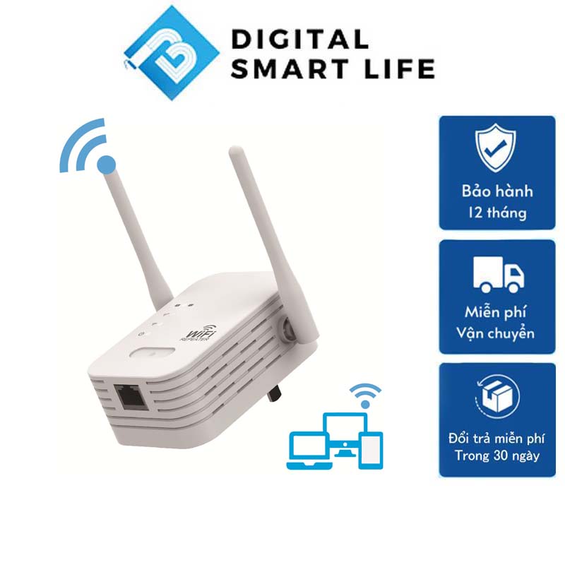 Kích Sóng Wifi 4 Râu Ăng Ten Phát Xuyên Tường Chuẩn N Tốc Độ 300mbps Màu Trắng Bộ Kích Sóng Wifi Thu Phát Mở Rộng Khuếch Đại Sóng Wifi USB Wifi Kiêm Router Wifi Băng Tần Rộng