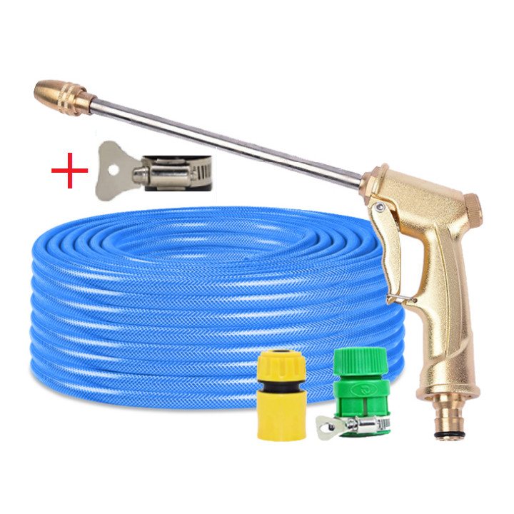 Bộ dây vòi xịt nước rửa xe, tưới cây đa năng, tăng áp 3 lần, loại 7m, 10m 206701-3 đầu đồng, cút,nối vàng + tặng đai