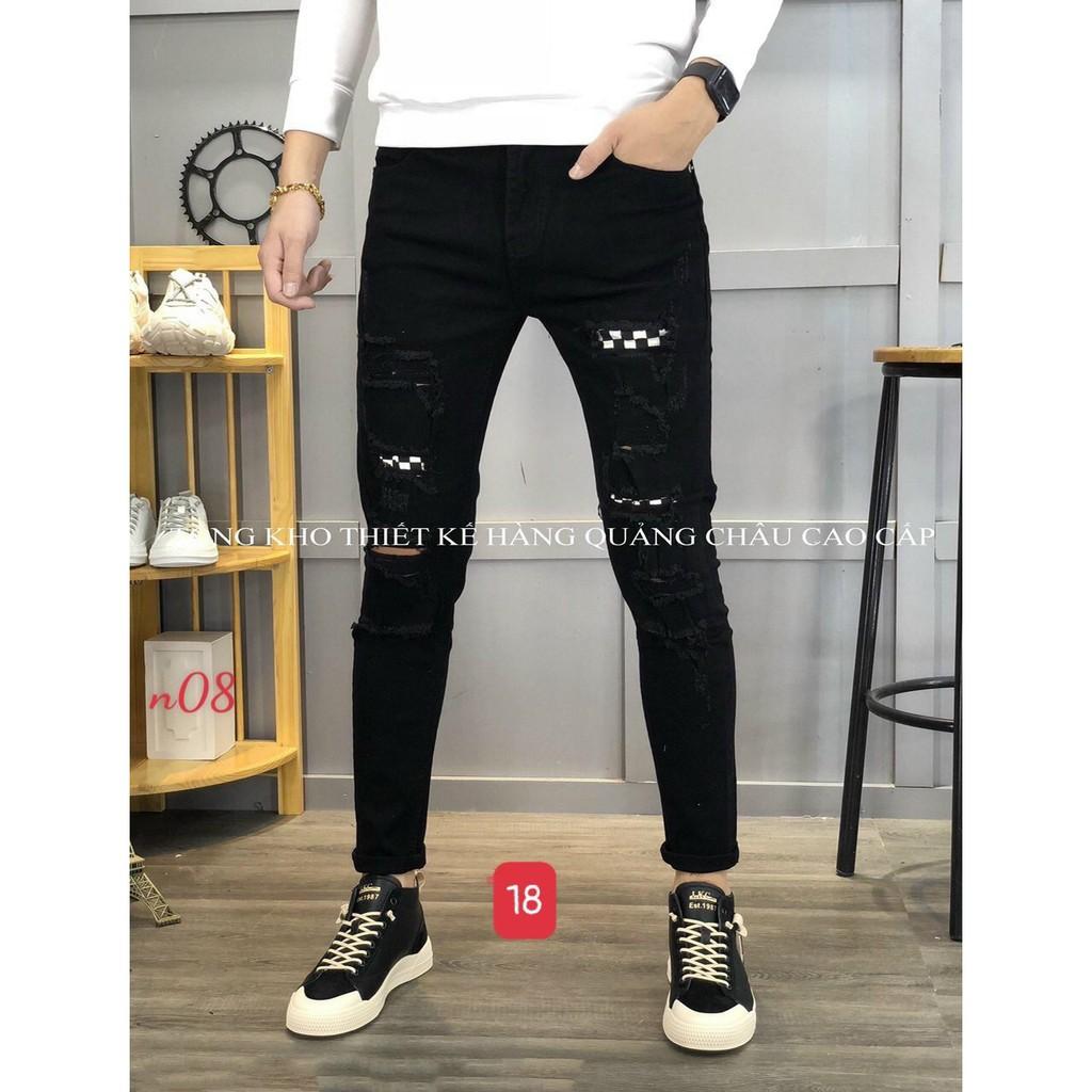 Quần Jean Nam Cao Cấp Thời trang Phong Cách Hàn Quốc Màu Đen Rách TCS 18