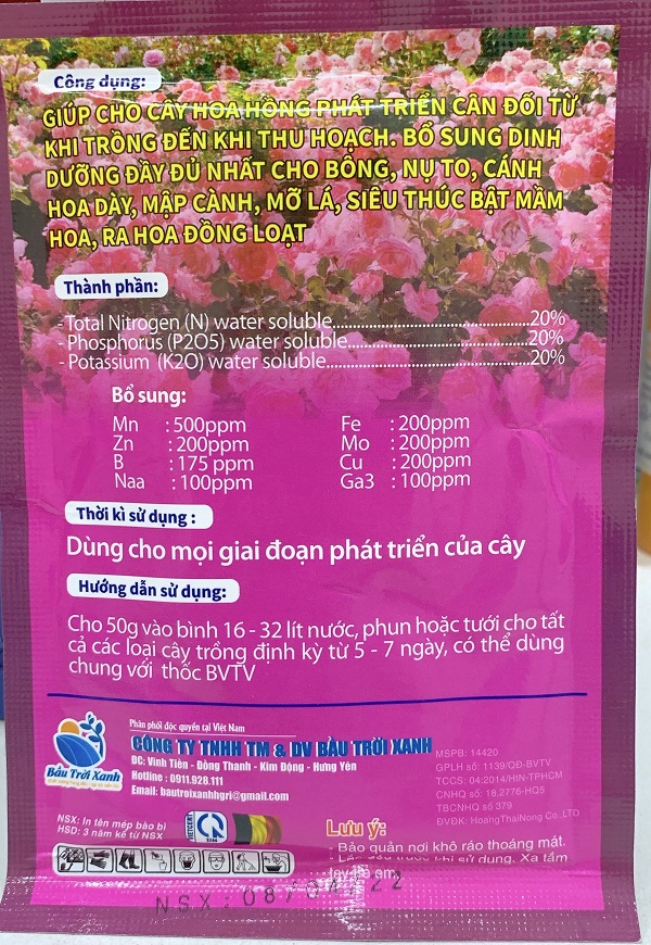 Phân Bón Chuyên Hoa Hồng - gói 50 Gr - Đẹp Hoa - Mập Cành Nụ - Bông to dày Cánh - Giữ Hoa Lâu Tàn