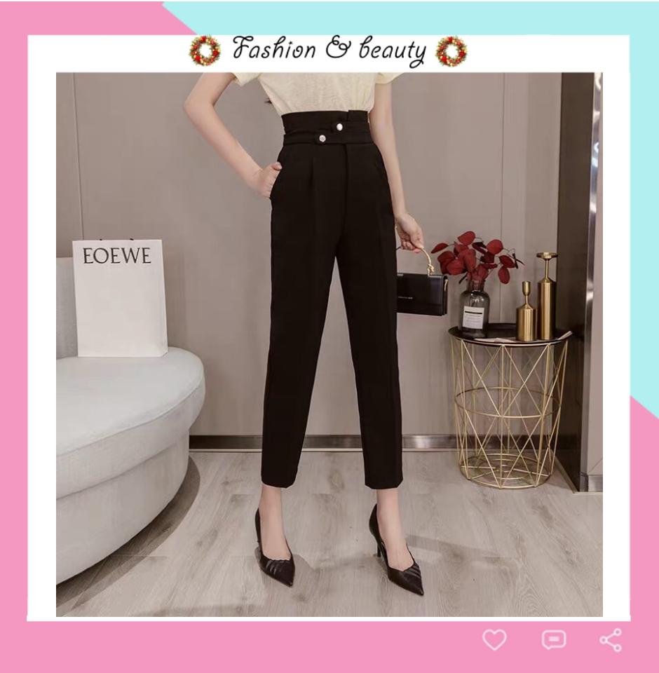 Quần baggy nữ lưng cao công sở đẹp Doloxi khuy chéo vải tuyết mưa Q31