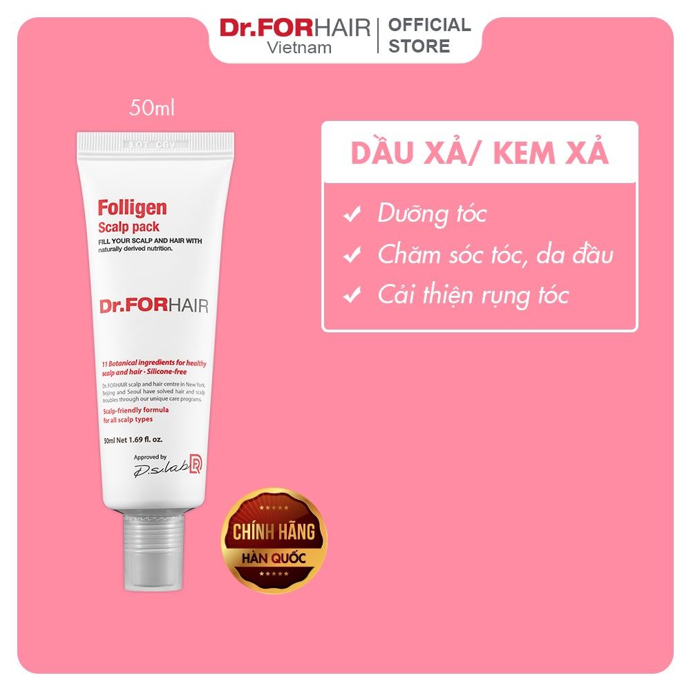 Bộ muối tẩy tế bào chết da đầu và dầu xả dưỡng tóc Dr.FORHAIR Folligen Scalp Pack 50ml và Sea Salt Scaler 50g