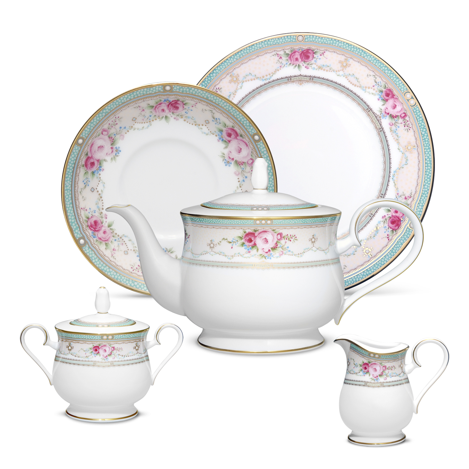 Bộ Bàn Trà/Coffee 15 Món Noritake dòng Palace Rose  sứ xương cao cấp (4863L - T017A)