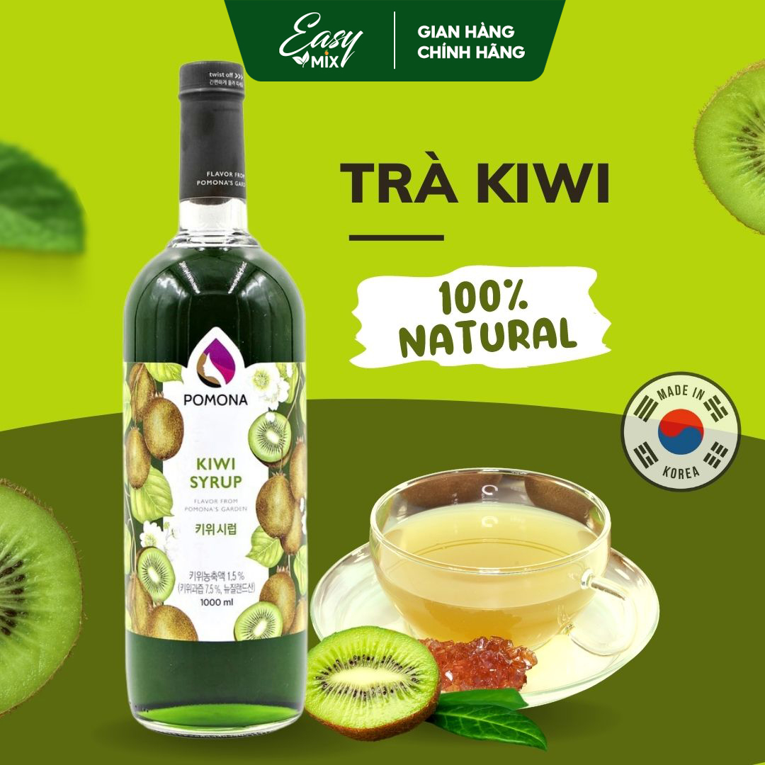 Siro Kiwi Pomona Kiwi Syrup Nguyên Liệu Pha Chế Hàn Quốc Chai Thủy Tinh 1 lít