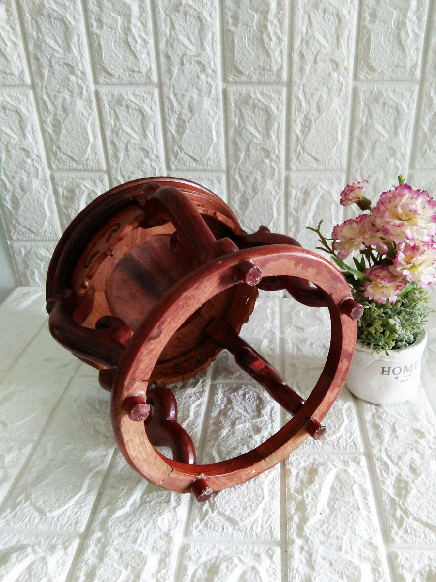 Đôn kệ tròn kiểu cổ Gỗ Hương Ta Đỏ 22 cm - KTG22