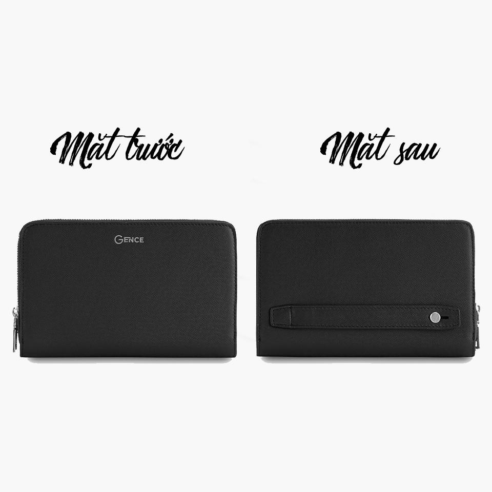 Ví Da Cầm Tay Công Sở Clutch Nam Hàng Hiệu GENCE HT21 Da Bò Cao Cấp Màu Đen