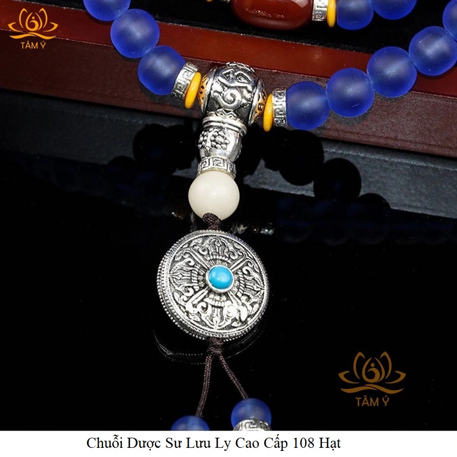 Chuỗi 108 Hạt Lưu Ly Cao Cấp Đặc Biệt Màu Xanh Dược Sư Pháp Bảo Kim Cang Thừa Mật Tông Tâm Ý