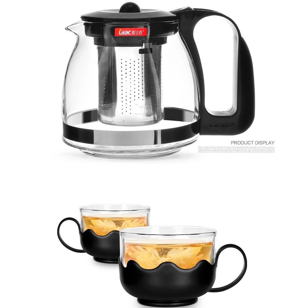 Bình Lọc Trà Thủy Tinh Tặng Kèm 4 Ly Sang Trọng - CÓ LÕI LỌC TRÀ INOX - BÌNH PHA TRÀ CHẾ CAFE TIỆN LỢI 2in1 Đẳng Cấp San