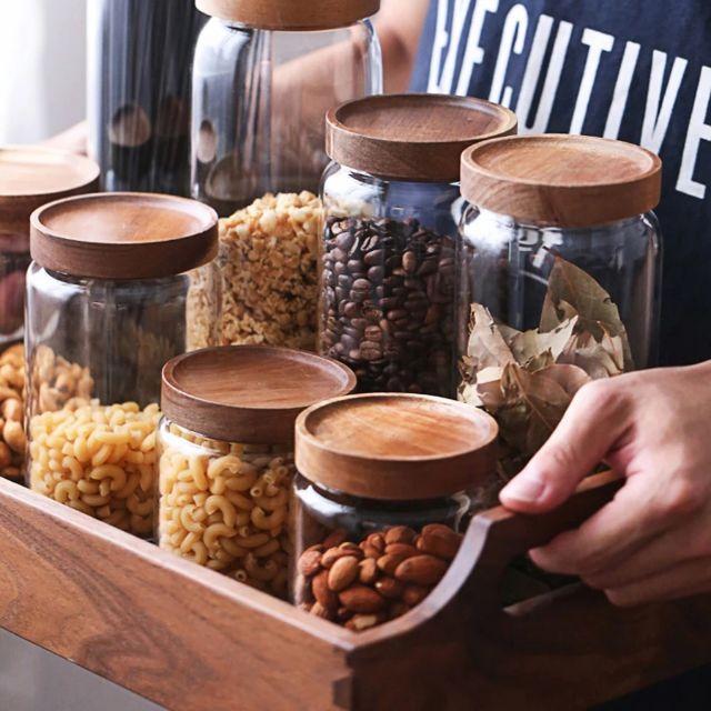 Lọ thủy tinh nắp gỗ tre sang chảnh