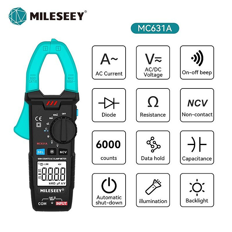 Mileseey Máy Đo Điện Áp/Ampe Kế/Ac631B Kỹ Thuật Số Màn Hình Kỹ Thuật Số Mileseey MC631A MC631B 6000 Đơn Vị Không Tiếp Xúc