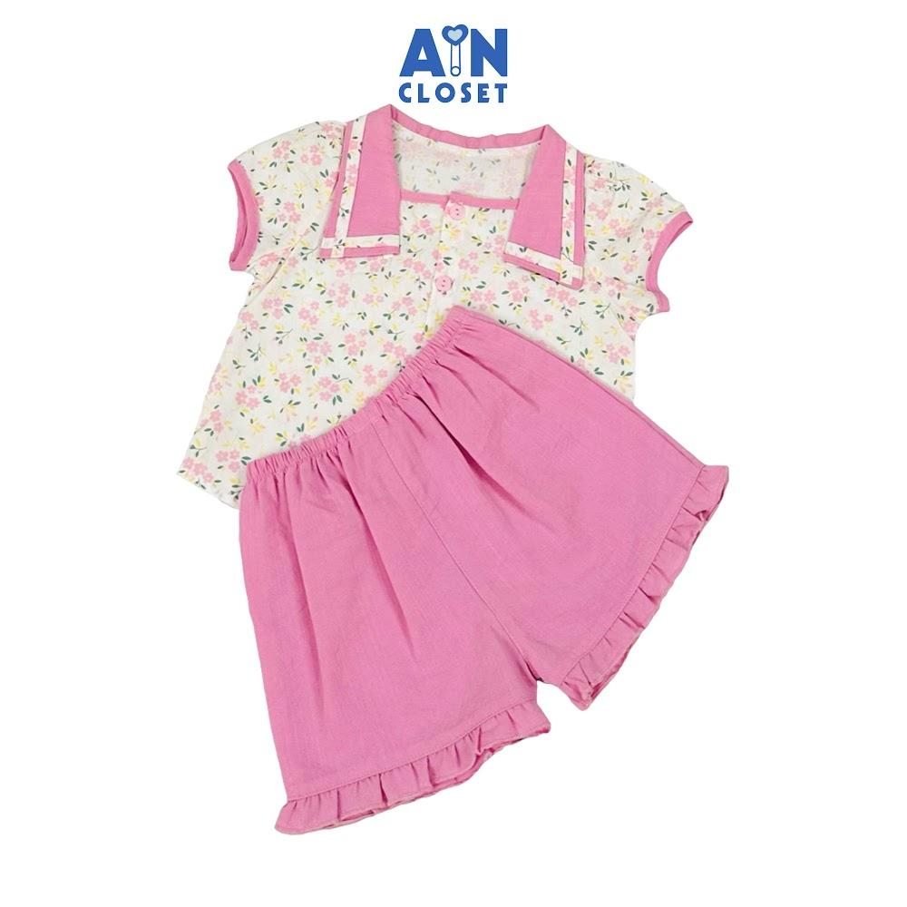 Bộ quần áo Ngắn bé gái họa tiết Lưu Ly Nhí quần hồng cotton - AICDBGTRZPQT - AIN Closet
