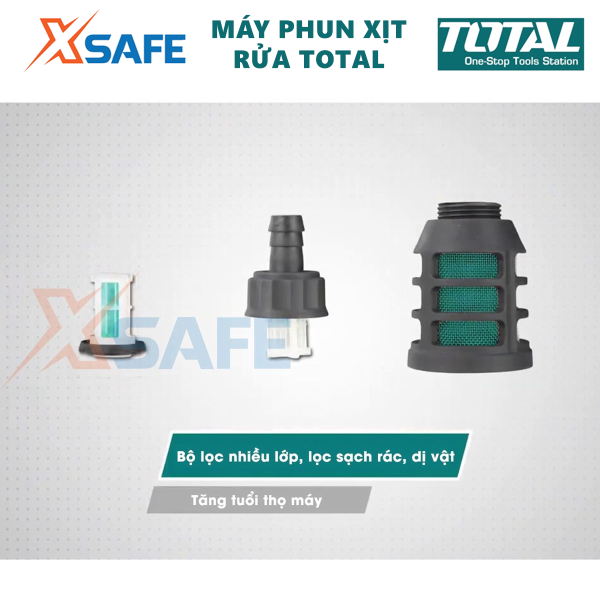 Máy xịt rửa xe TOTAL TGT11236 1500W dây đồng, motor từ không chổi than Máy rửa xe cao áp 100Bar kèm dây xịt 8m, phụ kiện