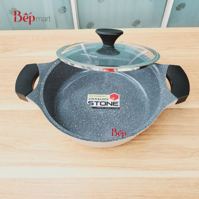 Nồi đá chống dính bếp từ locknlock Stone 2 tay cầm LCA6242D 24cm - 7 lớp cao cấp - Hàng chính hãng