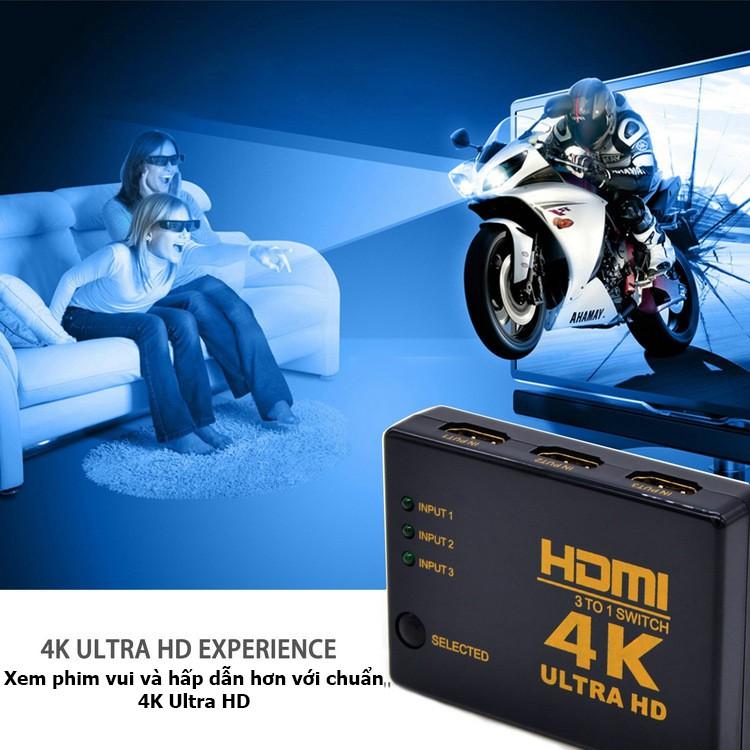 Switch HDMI 3in 1out có remote cho tivi 4k 2k 1080p