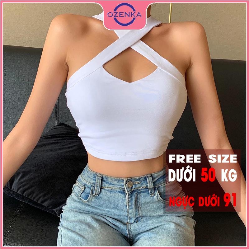 Áo 2 dây chéo croptop nữ, áo sát nách nữ thun gân 100% cotton ôm body gợi cảm màu đen trắng freesize dưới 50 kg