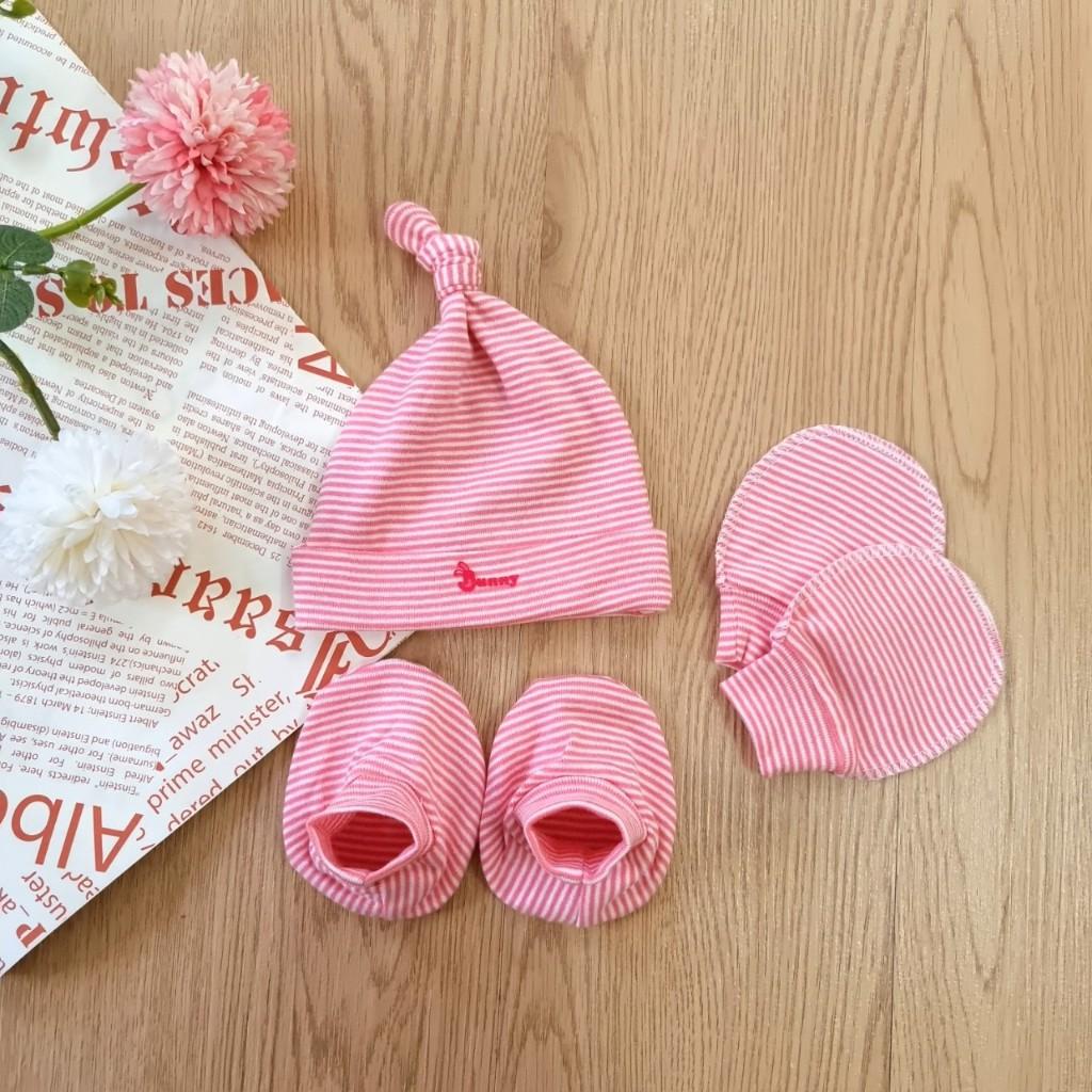 Set Nón - Bao Tay Bao Chân Chất Cotton Mềm mại, Co Giãn - BunnyBaby - Màu Trắng
