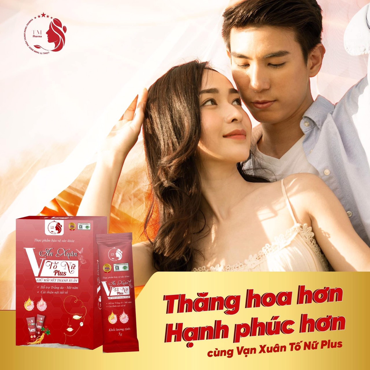 Collagen nội tiết Vạn Xuân Tố Nữ Plus hỗ trợ trắng da - mờ nám, cải thiện nội tiết tố, ngăn ngừa lão hóa hộp 24 gói