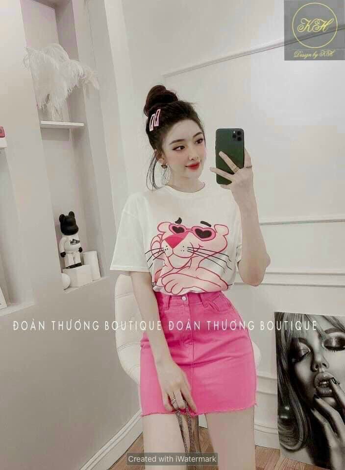 Set áo phông trắng mix chân váy hồng cho nữ SETN517
