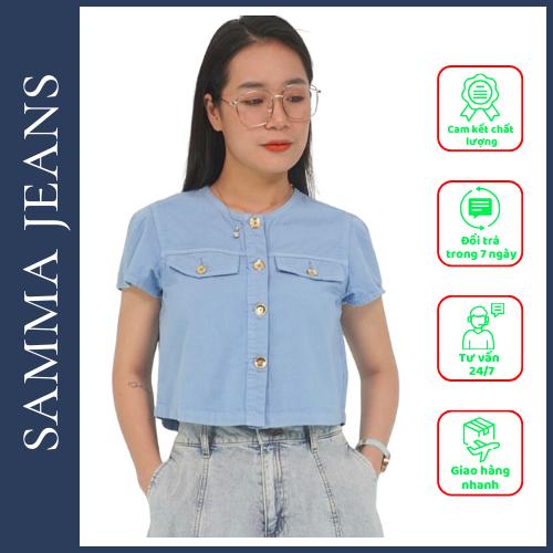 Áo Sơ Mi Denim Nữ SM2, Áo sơ mi nữ jean Cao Cấp Vải Dày Co Giãn - thương hiệu Samma Jeans - HỒNG