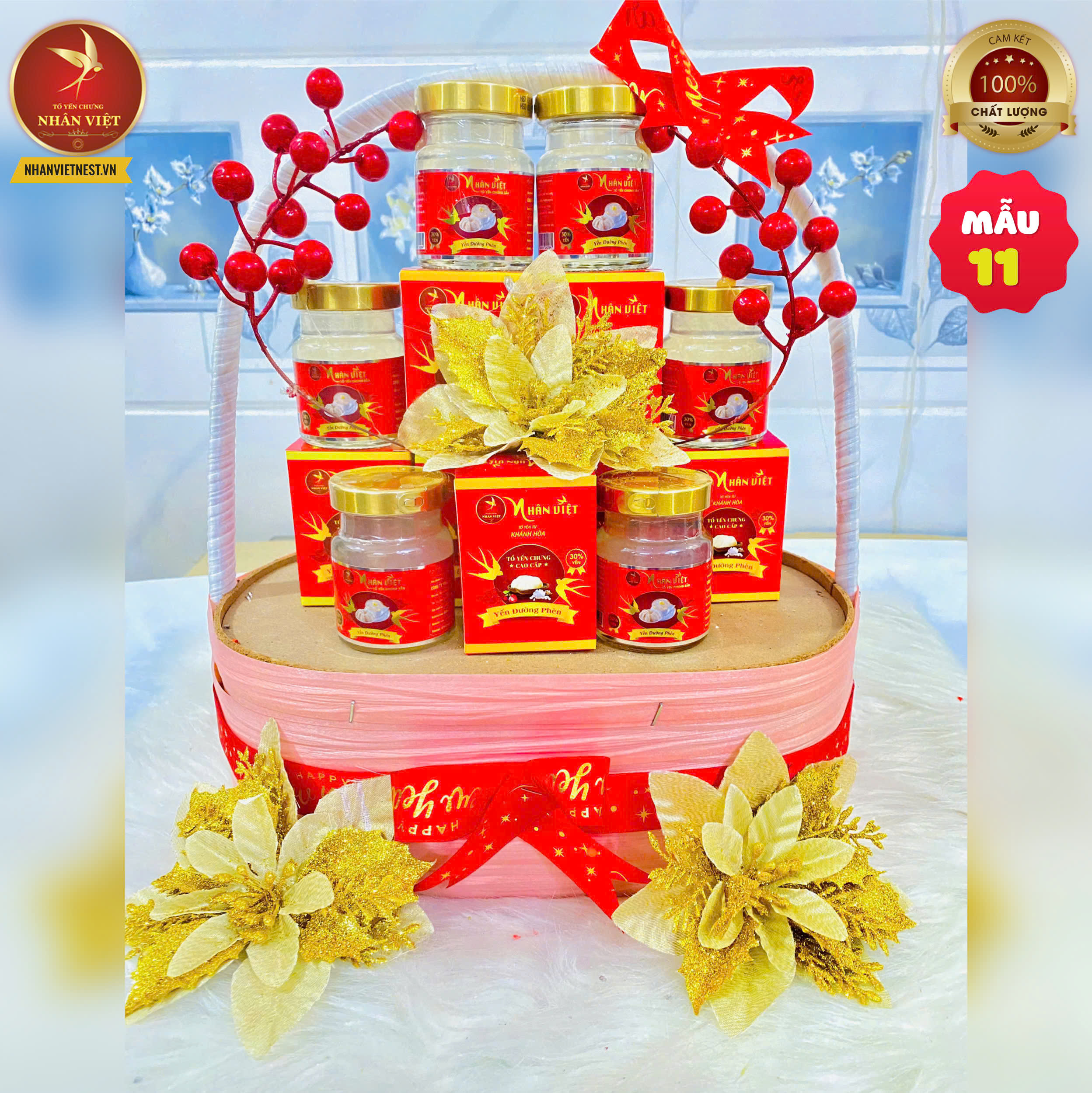 GIỎ QUÀ TẾT YẾN SÀO NHÂN VIỆT 2026 MÃ ĐÁO THÀNH CÔNG (MẪU 11)
