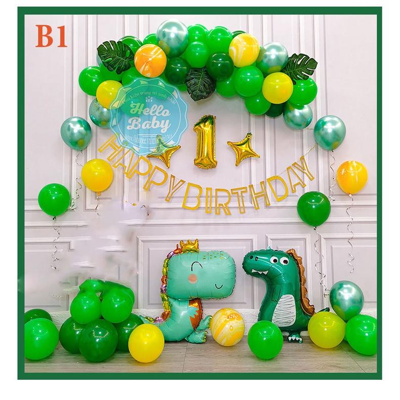 Set bong bóng phụ kiện trang trí sinh nhật cho bé trai, bé gái chủ đề khủng long- BOBABO STORE