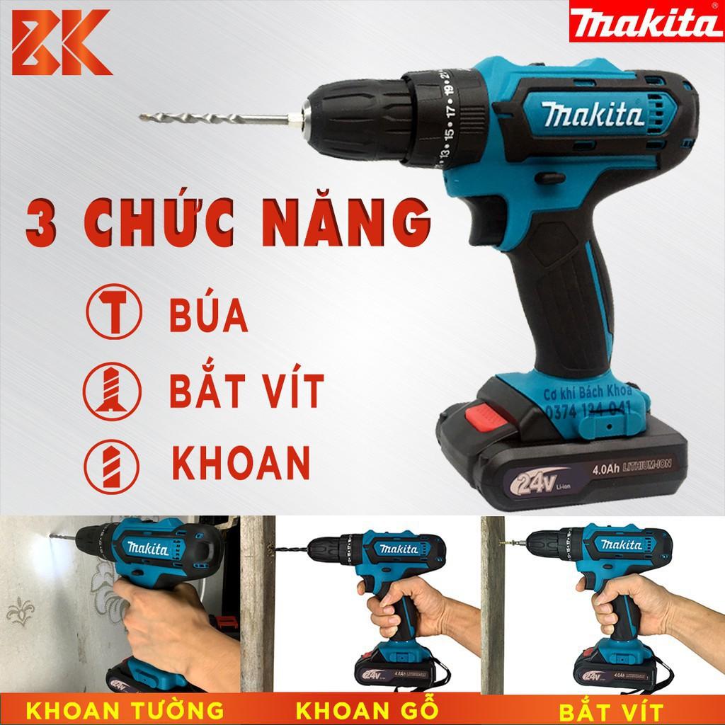 MÁY KHOAN PIN MAKITA 24V PIN CHUẨN 5 CELL - CÓ BÚA KHOAN TƯỜNG-TẶNG KÈM BỘ PHỤ KIỆN 24 MÓN